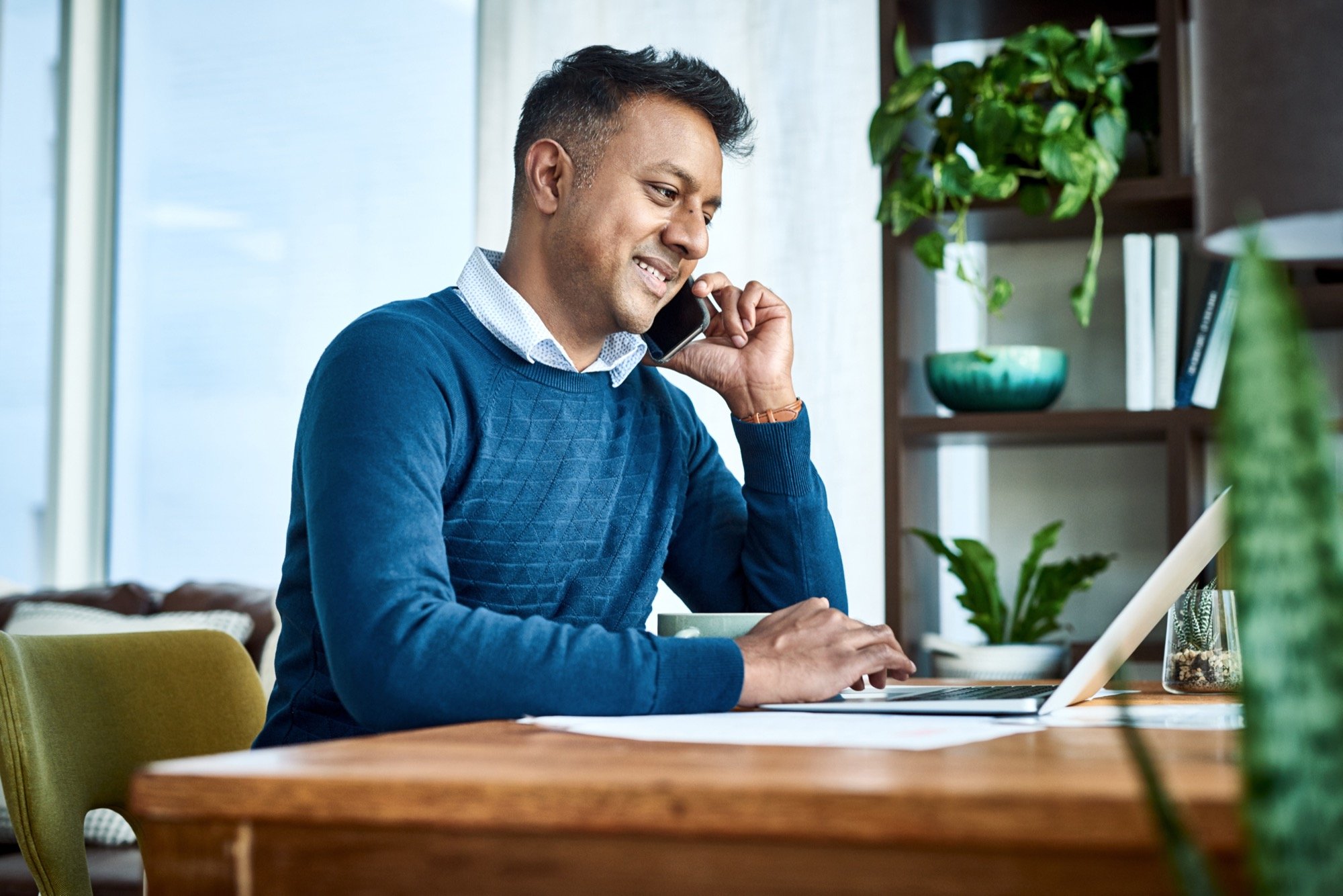 SYC _ Customer - Consumer Male on phone- Blue
